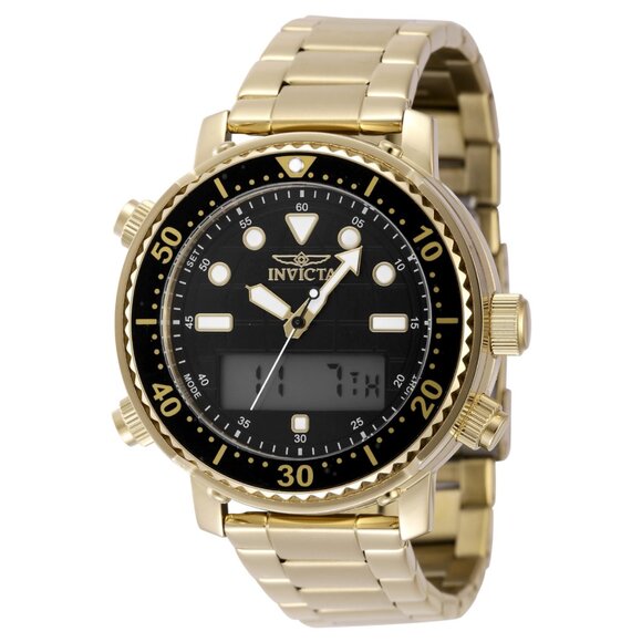Invicta Pro Diver Men's 46.5mm Gold Dual Time Digital Ana-Digi Watch 48372 New!